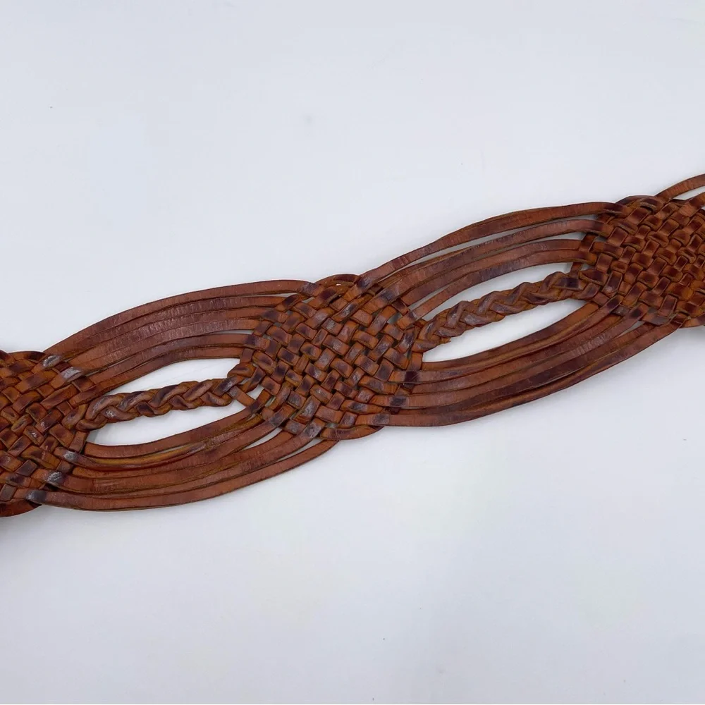 Vintage Braided Leather Hammered Medallion Belt Morocco Boho Bohemian Gypsy Y2K